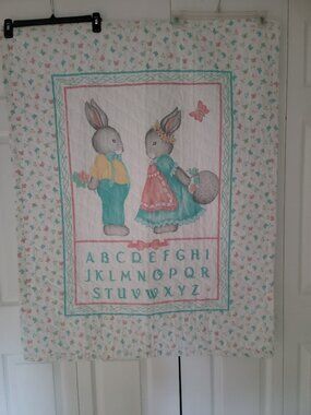 Vintage Child's Blanket 1980's Country Cottage Crib Blanket or Wall Hanging